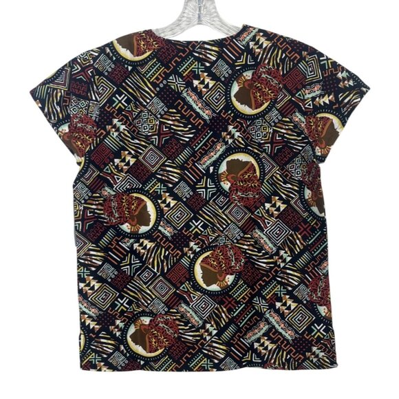 Bannock Court Scrub Shirt Top Womens Small Brown Black Geometric Print New - Picture 2 of 10